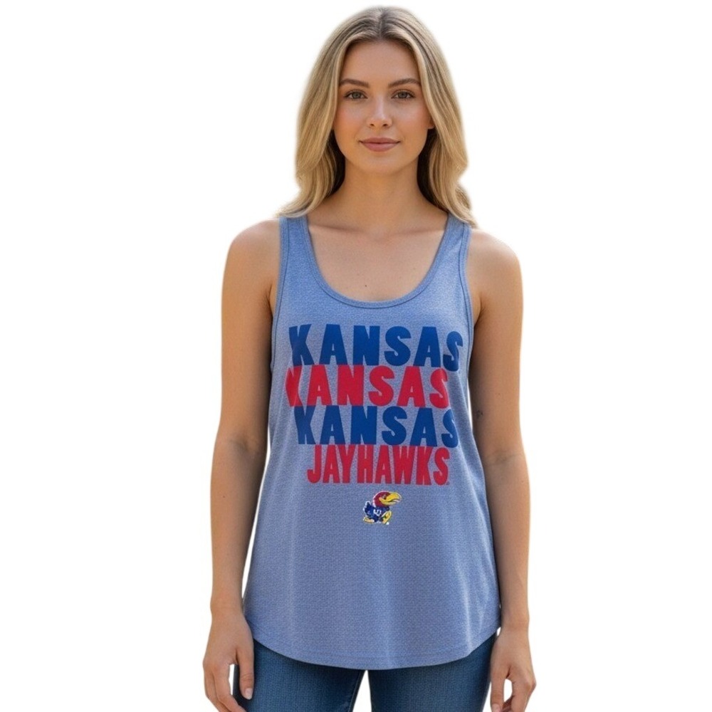 NCAA Kansas Jayhawks Blue Heather Tri-Blend Twisted Racerback Tank Rock Chalk